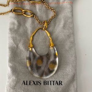 Alexis Bittar gold leopard print lucite necklace
